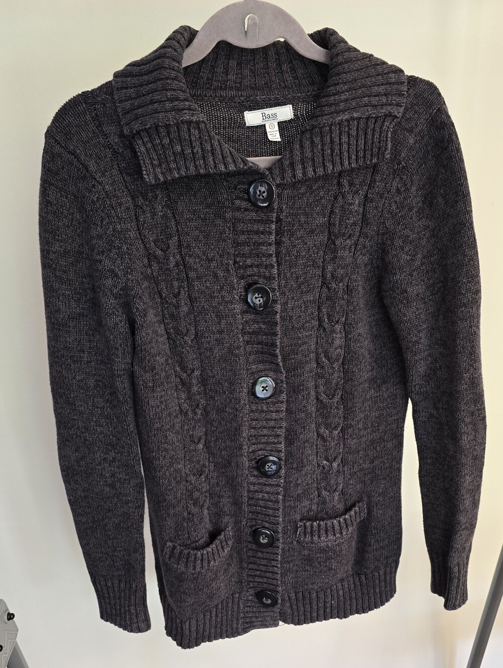 G.H. Bass & Company Gray Cable Knit Collared Button Down Cardigan Sweater Size S
